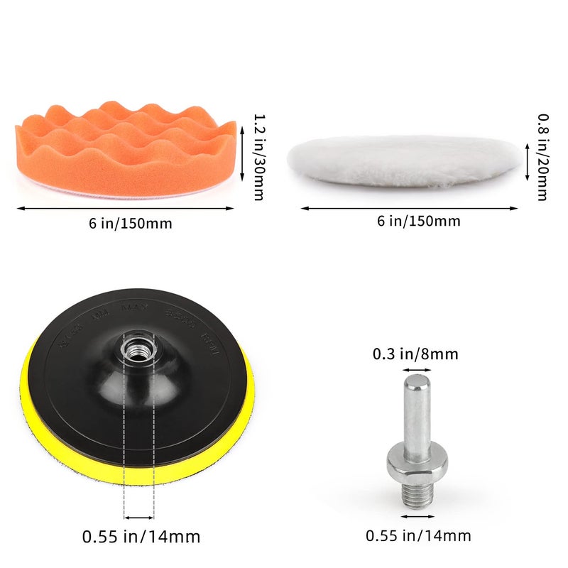Kshineni Car Buffer Pads 6 Inch Buffing Polishing Pads, 11 Pcs Drill Buffing Kit, Auto Polisher Pads Car Foam Drill for Automotive Polishing, Waxing, Sanding, Sealing Glaze - Image 2